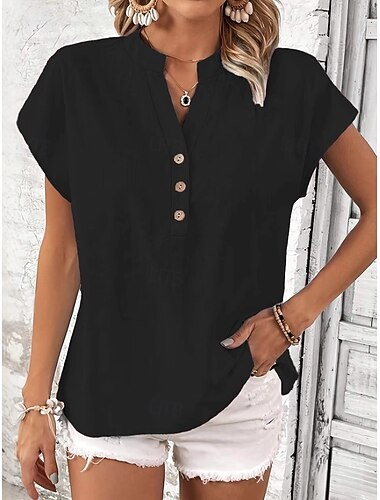  Dames Katoenen linnen overhemden Effen Kleur Effen Bohemen Vintage Stijlvol Mouwloos V-hals Normale tops Dagelijks Feestdagen Vakantiekleding Zwart Wit Blozend Roze Marineblauw Zomer
