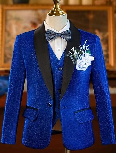  ringdragerpak jongens kinderpak blazer & vest  & broek  & shirt  &stropdas jongens formeel pak casual outdoor feest mode coole basic effen kleur pailletten zak knopen blauw polyester pailletten
