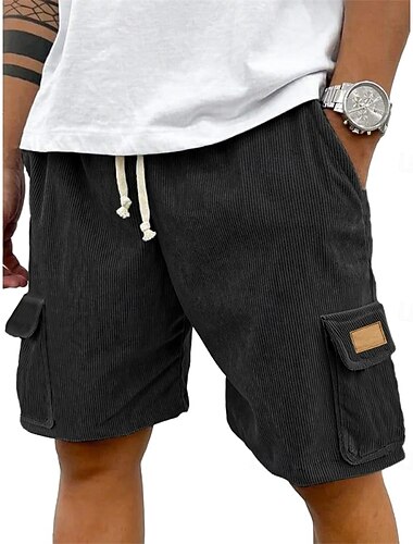  Herren Cargo-Shorts Sommershorts Strandshorts Cordshorts Kordelzug Elastischer Bund Einfarbig Komfort Knielang Täglich Outdoor Streetwear Urlaub Mode Schwarz Weiß Mikroelastisch