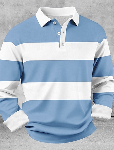  Herren Geometrisch Horizontale Streifen Poloshirts Thermohemden Langarm Polo-Shirts Revers Lässig Athleisure Ferien Alltagskleidung 3D-Druck Frühling Herbst Winter Blau Marineblau Purpur