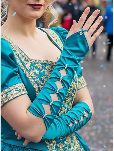  Frauen Mardi Gras Polyester Satin Handschuhe in mehreren Farben Elegantes Design mit Perlenverzierungen Perfekt für Karneval und Maskenbälle