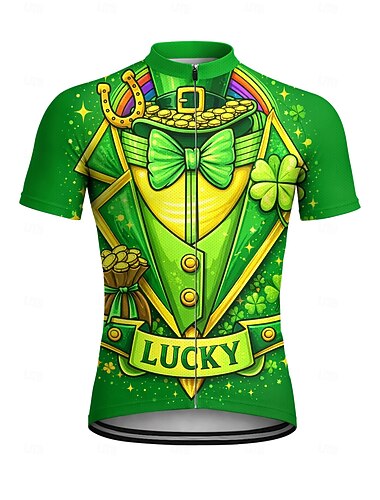  Ανδρική Φανέλα St Patrick Jersey Ποδηλατική Μπλούζα Μπλούζα Κατάβασης Κινουμένων Σχεδίων Τεσσάρων Φύλλων Τριφύλλι Σακάκι T-Shirt Κοντομάνικη Μπλούζα Ποδηλάτου Tee Tshirt Τοπ με 3 Πίσω Τσέπες UV