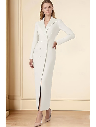  Dames Smokingjurk Strak kolom liiketoiminta Formeel Bruiloft gast Stretchstof Elegant Klassiek Lange mouw Tot de grond Inkeping Piek revers Dubbele rij knopen