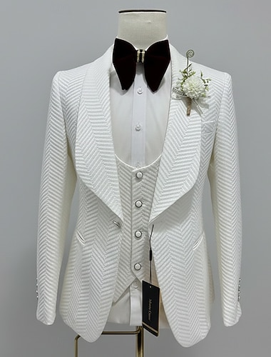  Masculino Smoking Ternos de festa casamento na praia Casamento na primavera Preto Branco Primavera Verão Terno Lapela Xale Festa Negócio Cor Sólida Moderno Conjunto de 3 peças Comum 1 Botão