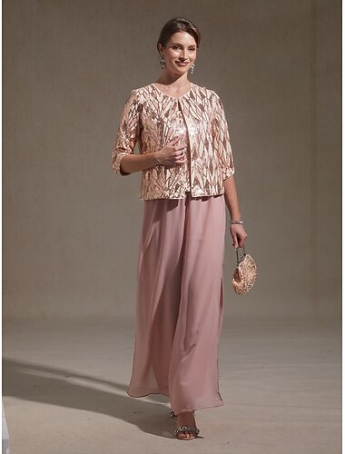  Dames Topjes met pailletten Pailletten Geborduurd Schitteren Geometrisch Elegant 3/4 mouw Mandarijn Kraag Normale tops Avond Feest Feestavondkleding Formele kleding Blozend Roze Zomer Lente Herfst