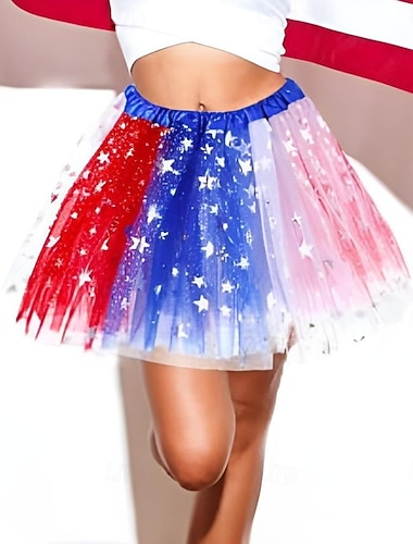  250. rocznica USA Dyskoteka Lata 80 Spódnica Tutu Pod spódnicą Strój na bal maskowy Damskie Karnawał 2026 Strój karnawałowy Bal maskowy Dzień Niepodległości 4 lipca Doroślu Dla dzieci Spódnica