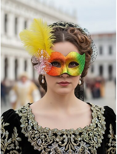  Naisten sinivihreä metallinhohtoinen sulka masquerade Mardi Gras -naamio - Elegantti venetsialainen karnevaaliasuste tekstuurilla juhliin ja tanssiaisiin