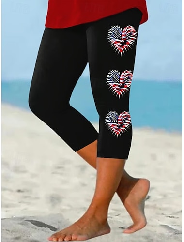  Unabhängigkeitstag Patriotische Damen Capri-Hosen Leggings Urlaub Vintage Mode Wadenlang Mittel Taille Hosen Grafik Flagge Flagge Druck Komfortabel Soft Atmungsaktiv Dehnbar Leger Täglich Urlaub