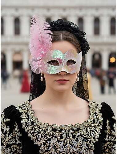  Dames Blauwgroen Metallic Veer Masker voor Mardi Gras – Elegante Venetiaanse Carnavalskostuum Accessoire met Textuurontwerp voor Feesten  Bals
