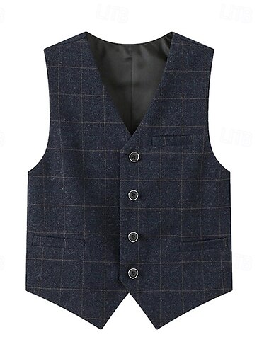  Kinder Jungen Weste Oberbekleidung Karomuster Ärmellos Tasche V-Ausschnitt Knöpfe Mantel Outdoor Mode Cool Täglich Blau Schwarz Marineblau Frühling Herbst 4-12 Jahre