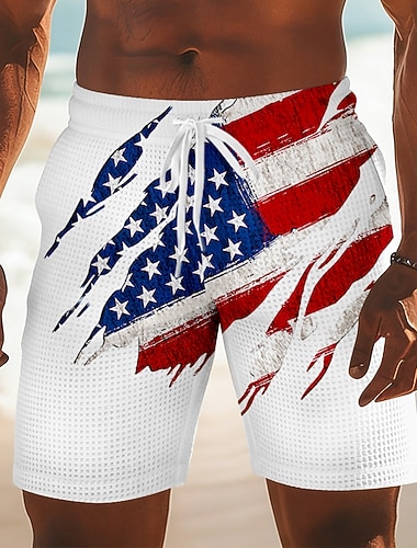  Miesten Yhdysvaltain lippu Patriotismi Yhdysvaltojen 250-vuotisjuhla Vohveli shortsit Hiki shortsit Rennot shortsit Keskivyötärö Muoti rento Loma Lenkkeily Treeni Joustava kiristysnyöri vyötäröll