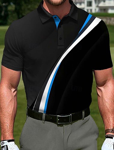  Voor heren Golf Lijn Sport Poloshirts Korte mouw Poloshirt Revers Casual Sportkleding 3D-afdrukken Knop Zomer blauw Geel Rood