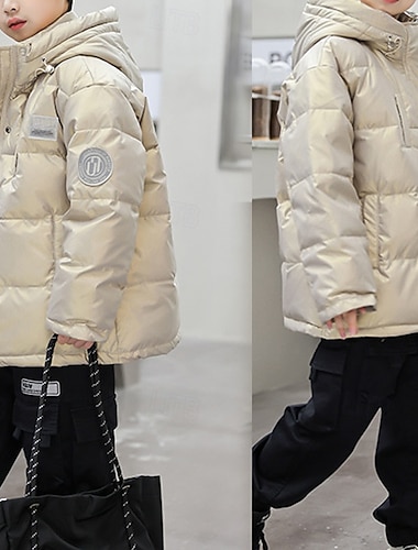  Bambini Ragazzi Giacca in piuma Giacca da esterno Giacca Imbottita Capispalla Tinta unica Manica Lunga Tasca Tenere al caldo Antivento Cappotto All'aperto Quotidiano Essenziale Nero Cachi Inverno Dai
