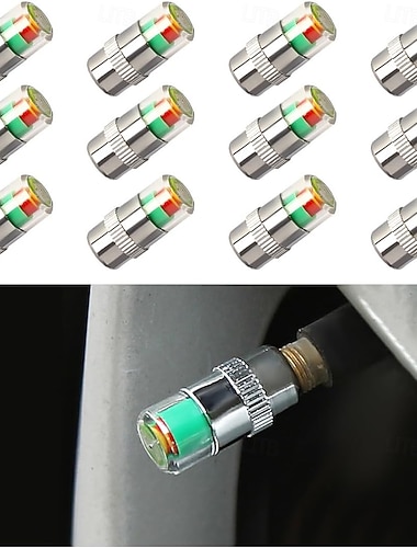  12 Stück Ventilkappen mit Reifendruckanzeige, 3-farbige Warnleuchte, Sensoranzeige, 2,4 bar (36 psi) Reifendruckmesser, für Pkw, SUVs, Lkw, Motorräder und Fahrräder