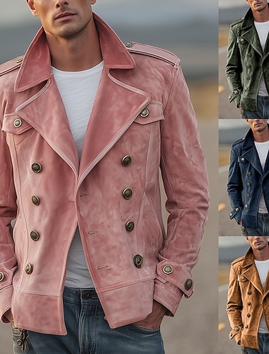  Herren Leichte Jacke Imitat-Lederjacke Freizeitjacke Lässig Täglich Tasche Herbst Winter Einfach Streetwear Stilvoll Umlegekragen Regulär Rosa Braun Armeegrün Dunkelblau Jacken