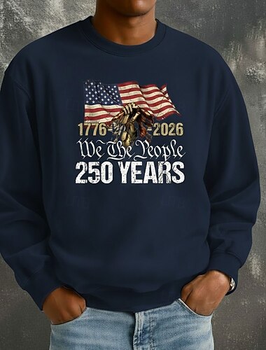  Amerika's 250e verjaardag Voor heren Grafisch Vlag Sweatshirt Strakke ronde hals Festival Zwart Grijs Zwart Marineblauw Beige Grijs 3D-afdrukken Winter Lente & Herfst Ontwerper S M L XL XXL XXXL