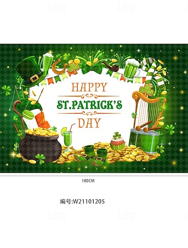  Hintergrundbanner zum St. Patrick's Day, irisches Kleeblatt-Design, festliche Dekoration, Wandbehang mit Kleeblattmotiv &Türvorhang für die Feier zum St. Patrick's Day.