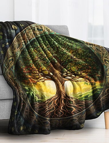  tapisserie Couverture Couvertures polaires Arbre de la vie 3D Fantaisie Chambre Canapé Lit Couverture décorative Couverture chaude Décoration d'intérieur