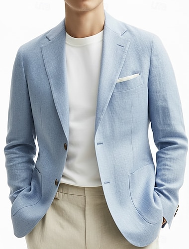  Herre Blazer jakke Blazer i lin Halskrage Mote Lettvekt Fritid Ensfarget Blazer Blazer i lin Svart Hvit Rosa Skreddersydd Single Breasted To-knapper