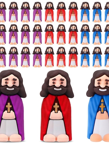  50/100 miniaturas de Jesus, pequenas estatuetas multicoloridas para presente de Páscoa, ideais para colocar dentro de ovos de Páscoa.