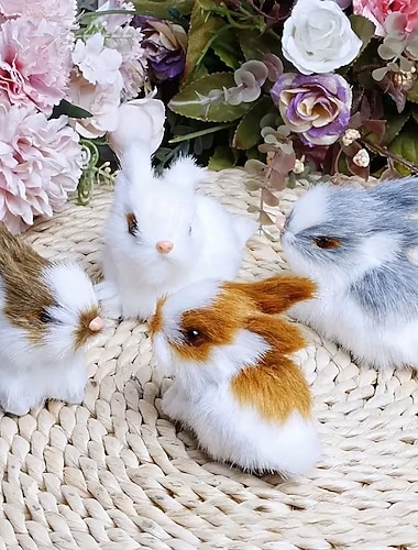  Conjunto de 4 coelhinhos da Páscoa artesanais - decoração versátil para a Páscoa em casa. &Expositor de prateleira, não elétrico, sem penas, ideal para decorações de Natal, Halloween, Hanukkah, Dia de