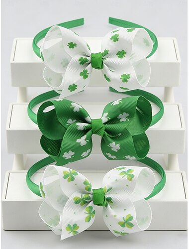  Dames haarbandenset met klavertje vier en strik voor St. Patrick's Day, 3-delig, groen &witte haaraccessoires voor een feestje &parade