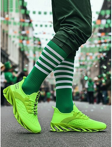  Atmungsaktive Laufschuhe für Herren in Neongrün, leichte Sportschuhe mit Klingensohle, modische Sportschuhe zum Spazierengehen, fürs Fitnessstudio, den Alltag und Outfits für den St. Patrick's Day