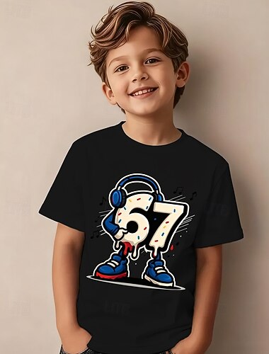  Βαμβάκι Παιδιά Αγορίστικα Μαύρο Λευκό Γραφική Αστεία αργκό 67 Κοντομάνικη μπλούζα Μπλούζα Στρογγυλή Ψηλή Λαιμόκοψη Κοντομάνικο ΕΞΩΤΕΡΙΚΟΥ ΧΩΡΟΥ Καθημερινή Ένδυση Μοντέρνα Κομψό στυλ street