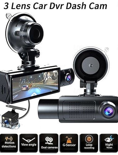  3,16-tommers HD 1080p skjerm kjøreopptaker tre-linser bil-DVR med ryggebilde loopopptak bevegelsesdeteksjon