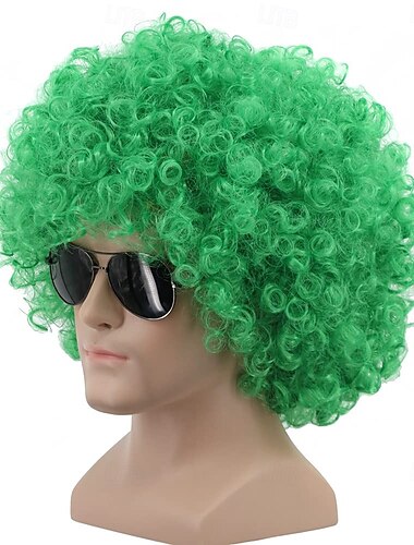  Vihreät peruukit lyhyt vihreä klovnipörröinen peruukki 70-80-luvun afro-diskoperuukit synteettiset anime-cosplay-erikoiset hauskat naamiaiset hiukset