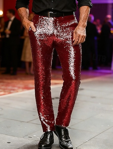  Herren Hose Anzughose Chinos Tasche Knöpfe Einfach Komfort Party Bühne Mode Klassicher Stil Rote Gold Mikroelastisch