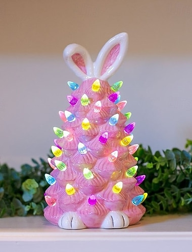  Oster-Keramik-Hasen-Lichterkette für den Weihnachtsbaum (24,5 x 14 cm), geeignet für drinnen und draußen, Schlafzimmer, Bettkopfteil, Wohnzimmer, Esszimmer, Partys und als Schreibtischdekoration.