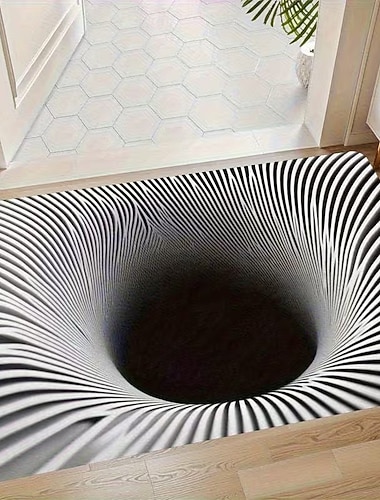  3D-Optische Illusion Fußmatte Visuelle Falle Fußmatte Rutschfest für Eingangsbereich Badezimmer Küche Innen Außen Diatomaceous Earth Schnell trocknend Absorbierend 20 x 31 Zoll