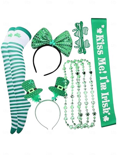 Grønt tilbehørssett for kvinner til St. Patricks dag – kyss meg, jeg er irsk pannebånd, strømpebukser, halskjede &mer til festlige feiringer