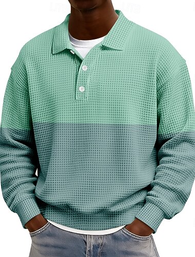  رجالي ألوان متناوبة شرائط أفقية قمصان بولو الوافل لعبة الرجبي بولو كم طويل قمصان البولو Lapel ملابس رياضية كاجوال مدرسة ملابس الرياضة مناسب للبس اليومي طباعة ثلاثية الأبعاد الربيع الخريف الشتاء
