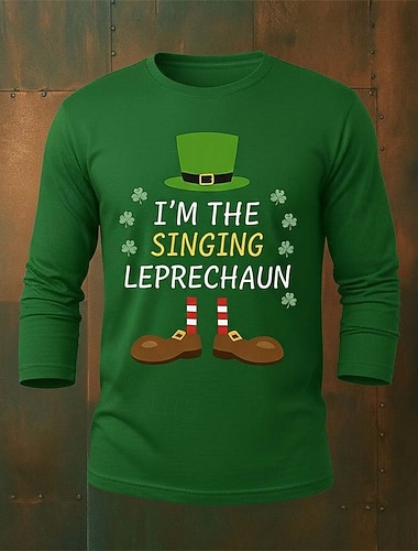  St. Patrick Herren Grafik Hut Kleeblatt T Shirt T-Shirt Langarmshirt Langarm T-Shirt 3D-Druck Rundhalsausschnitt Hemd Täglich Designer Lässig Party St.Patrick's Day Ferien Grün Frühling Herbst