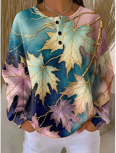  Per donna Felpa Pullover Bottoni Stampato Floreale Grafico Vintage Casual Manica Lunga Girocollo Top Regolari Casuale Streetwear Abbigliamento Quotidiano Blu Giallo Rosa Viola Primavera Autunno