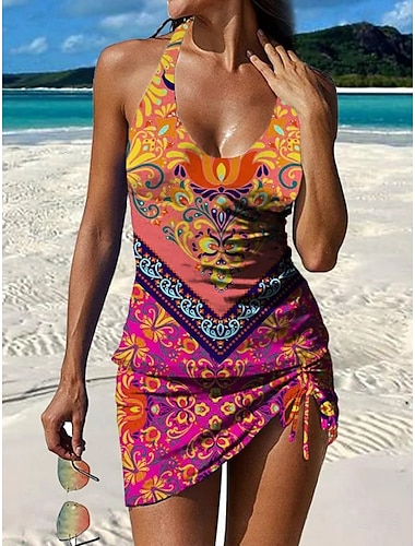  Dames Zwemkleding Tankini Rok Zwempak Elegant Vakantie Bloemig Grafisch Duik Mouwloos Badpakken