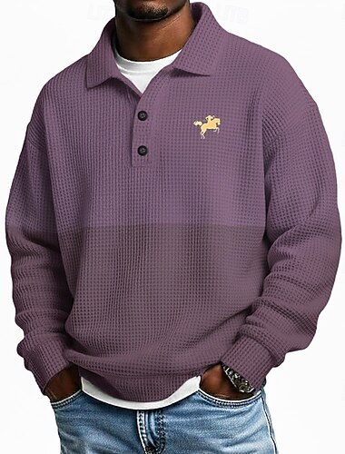  Homme Bloc de Couleur Rayures horizontales Chemises Polo Gaufre Polo de rugby manche longue Polos Revers Vêtements de sport Occasionnel École Athleisure Tenue quotidienne Impression 3D Printemps