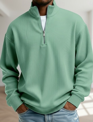  Herren Cordhemd T-Shirt Langarm Viertelreißverschluss Herbst Frühling & Herbst Einfarbig Mode Modern Lässig Reißverschluss Warm Lässig Outdoor Schwarz Dunkel Blau Grau Top T-Shirt für Herren