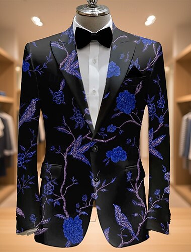  Homens Floral Jaqueta Blazer Casaco Da Moda Confortável Respirável Artistíco Casual Diário Traje de festa para noite Bolsos Impressão 3D Botões Todas as Estações Entalhe Manga Longa Azul Vermelho