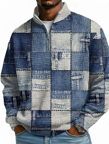  Pánské Pléd Vaflová Mikina Módní Denní Klasické Na běžné nošení Stojáček Čtvrtletní zip Domů Venkovní Kancelář Práce Vodní modrá Jezerní modrá Fialová Hnědá Šedá Zapni Podzim Zima Návrhář S M L XL