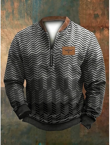  Voor heren Sweatshirt Sweatshirt met kwartrits Zwart Bruin Grijs Halve rits Kleurenblok Geribd Met Textuur Brei-textuur Dagelijks Sport & Outdoor Feestdagen Polyester Streetwear Casual Lente & Herfst