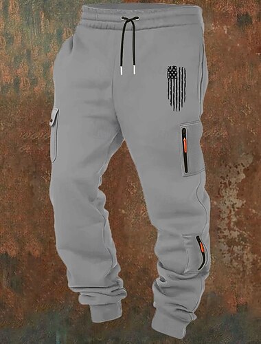  Homme Pantalons Cargo Joggings Pantalon Jogger Pantalons Cordon de serrage Avec Poches Taille Élastique Drapeau Américain Confort Respirant Occasionnel Quotidien Extérieur Vacances Mode Noir Blanche