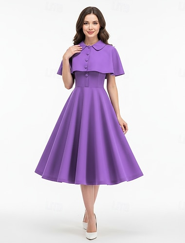  Retro Vintage 1950er A-Linien-Kleid Swing-Kleid Einfarbig Kostüm Damen Festkleidung Neujahr Retro-Mottoparty Abendkleidung Erwachsene Kleid Schal