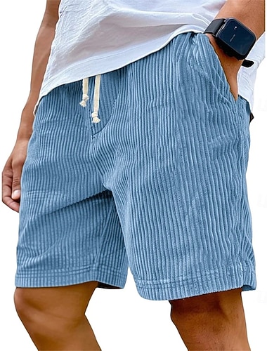  Herren Shorts Freizeitshorts Cordshorts Kordelzug Elastischer Bund Einfarbig Komfort Knielang Täglich Outdoor Streetwear Urlaub Mode Schwarz Weiß Mikroelastisch