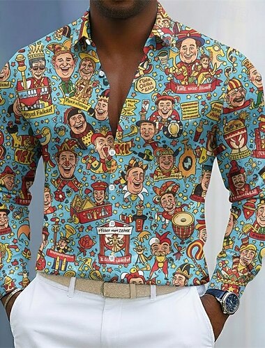  Herren-Karnevalshemd – Allover-Print mit Festivalmotiven