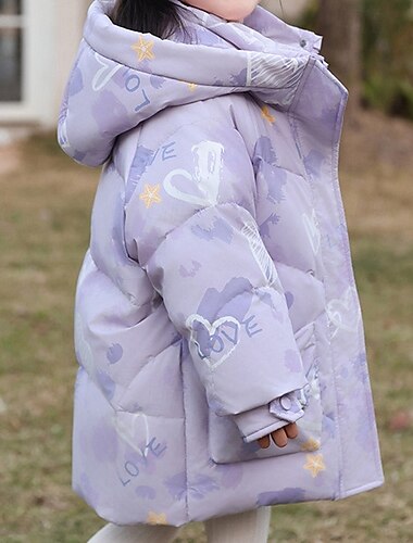  Kinderen Voor meisjes Donsjack Outdoorjas Pufferjack Hart Sport Zak Houd Warm Windbestendig: Buiten jas bovenkleding 4 jaar + Winter Blozend Roze Paars
