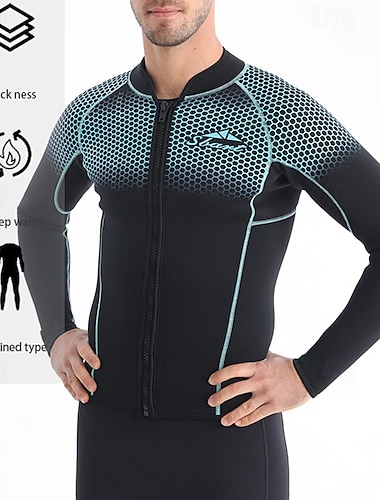  miesten 1,5 mm:n neopreenista valmistettu märkäpuku, sukelluspaita, märkäsuoja, joustava pitkähihainen, vetoketju edessä - surffaus, snorklaus, laitesukellus, talvi
