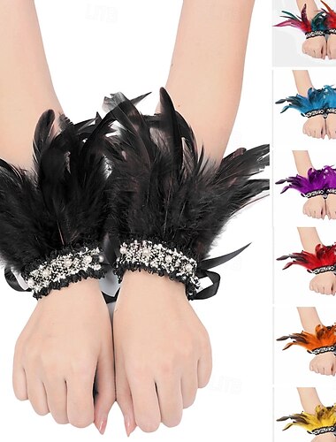  Karneval 2026 Rio Karneval Samba Tilbehør Fjær Håndleddsmanchetter Kvinne Glitrende Paljett Fjær Armmanchetter Flerfarget Maske Dans Brasil Festival Prestasjonskostyme